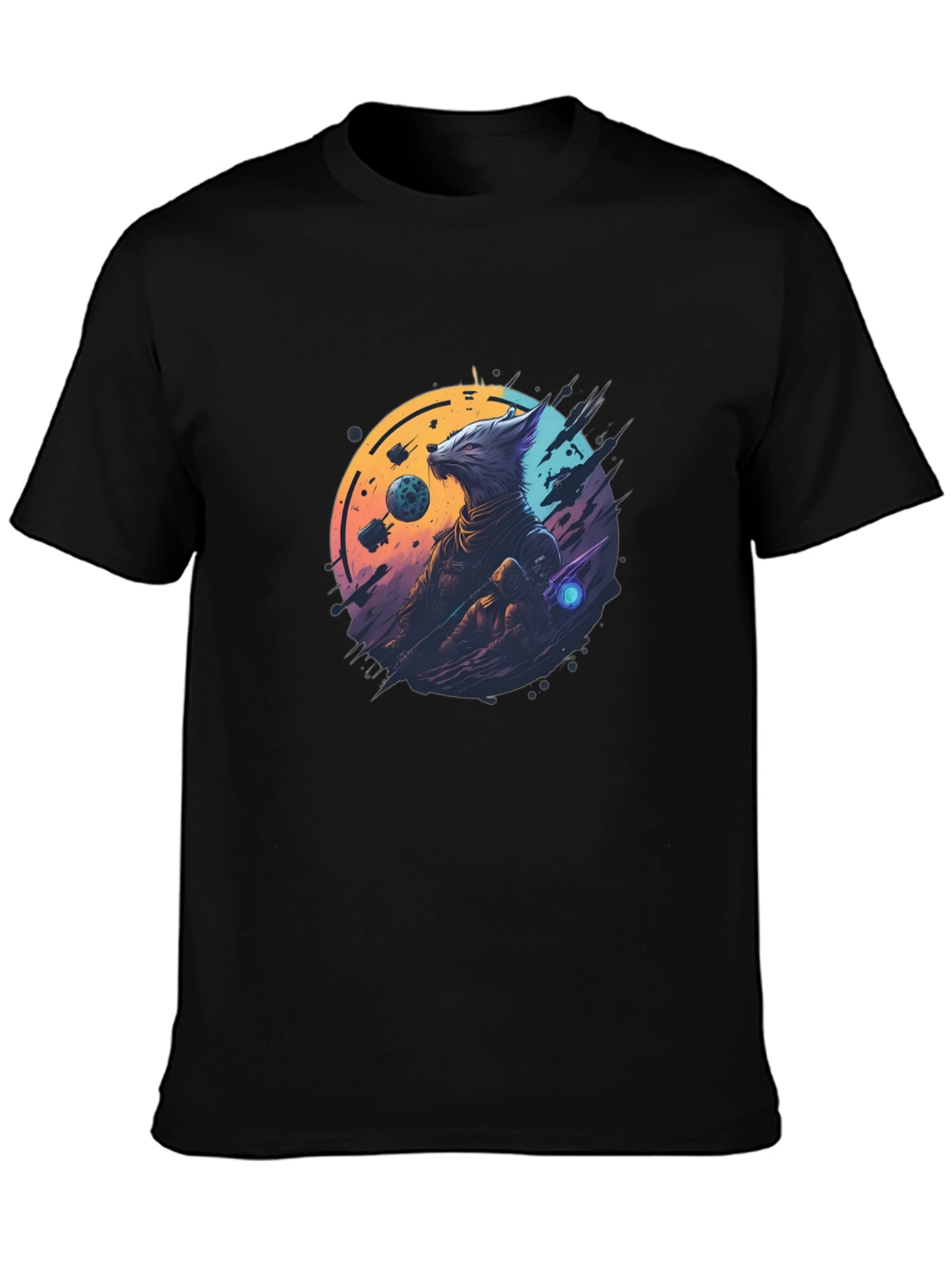 Sci-Fi Wolf Graphic T-Shirt - Cosmic Canine