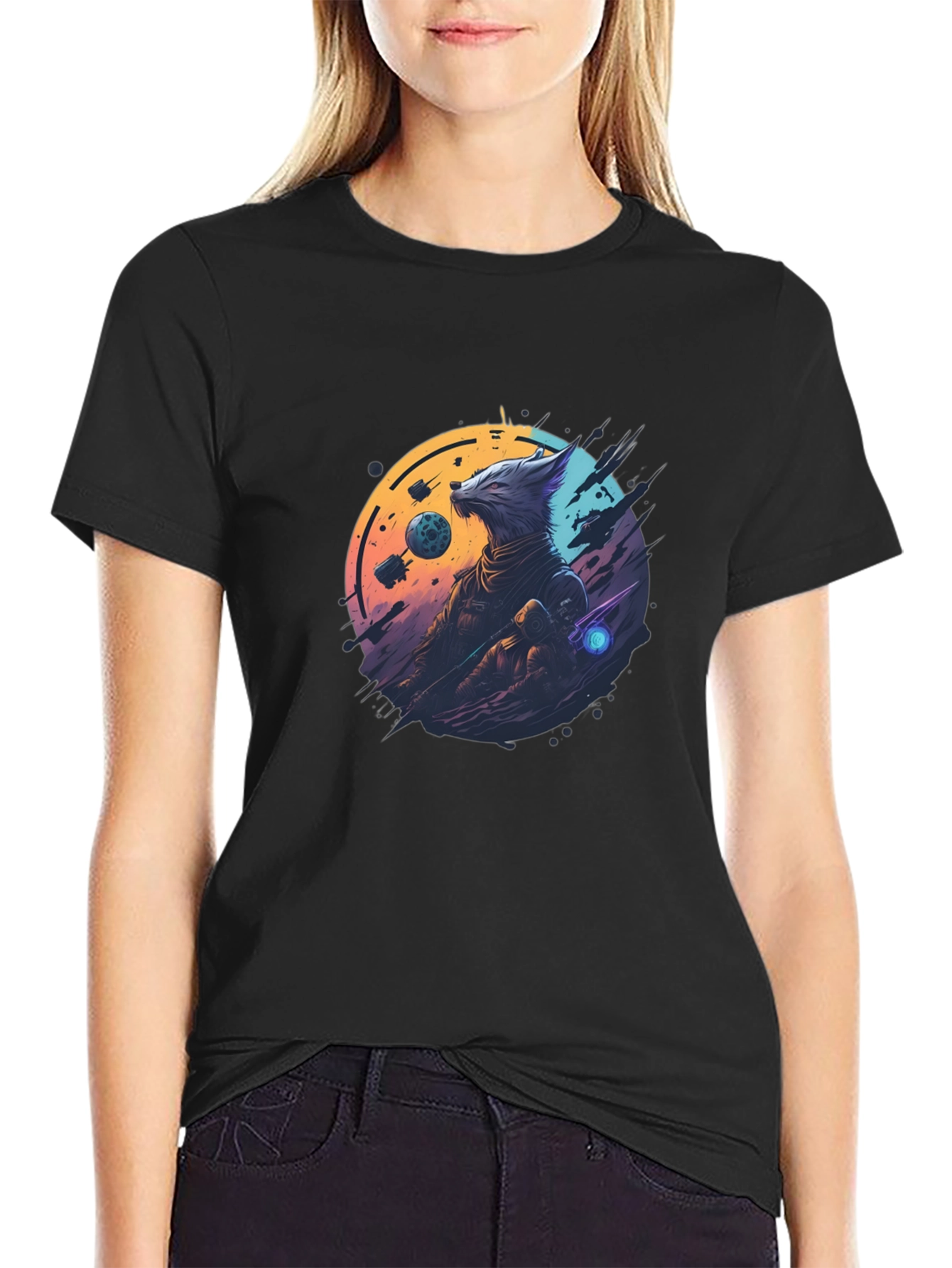 Sci-Fi Wolf Graphic T-Shirt - Cosmic Canine
