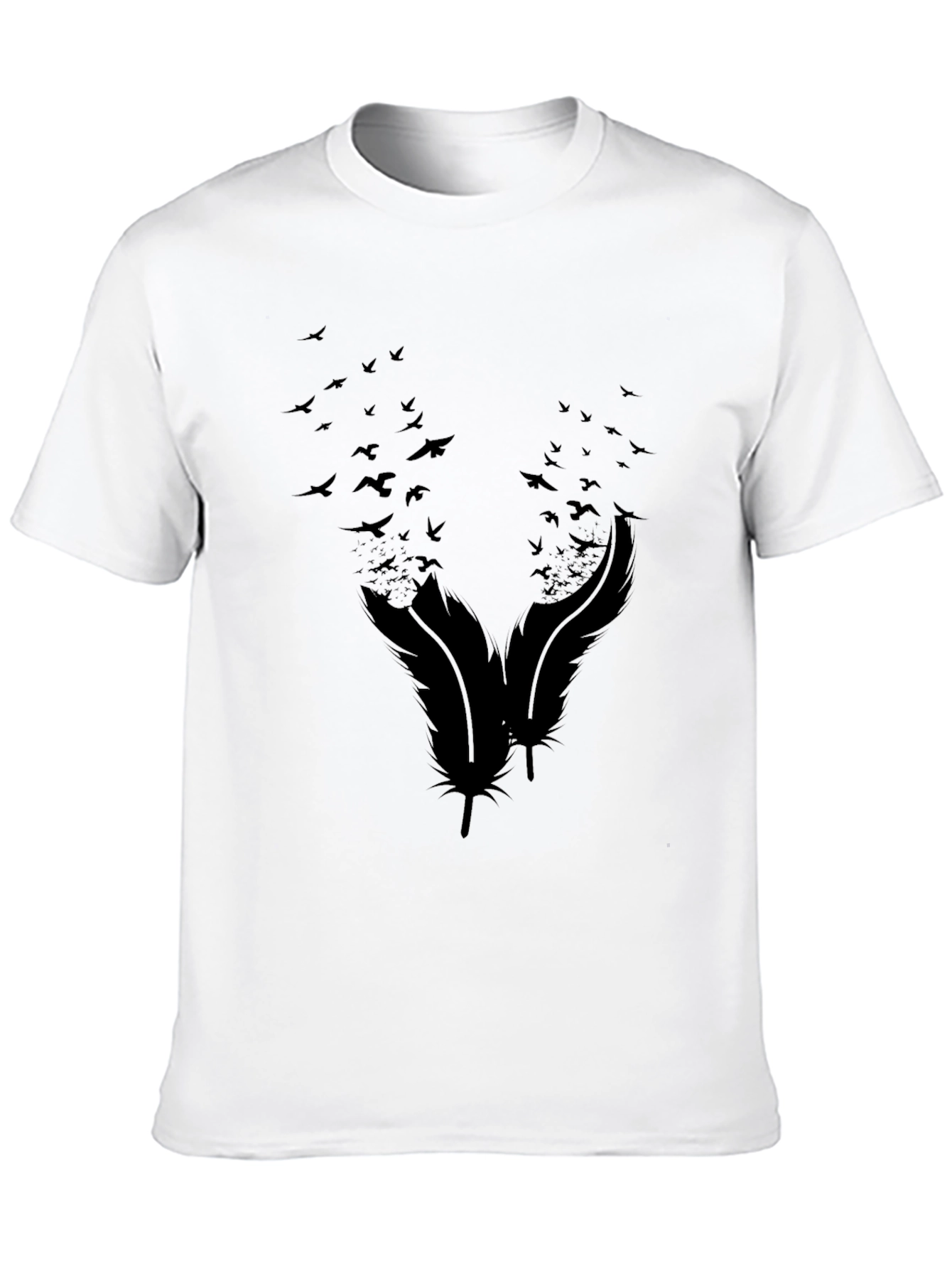Mens Black Feather & Birds Graphic Tee