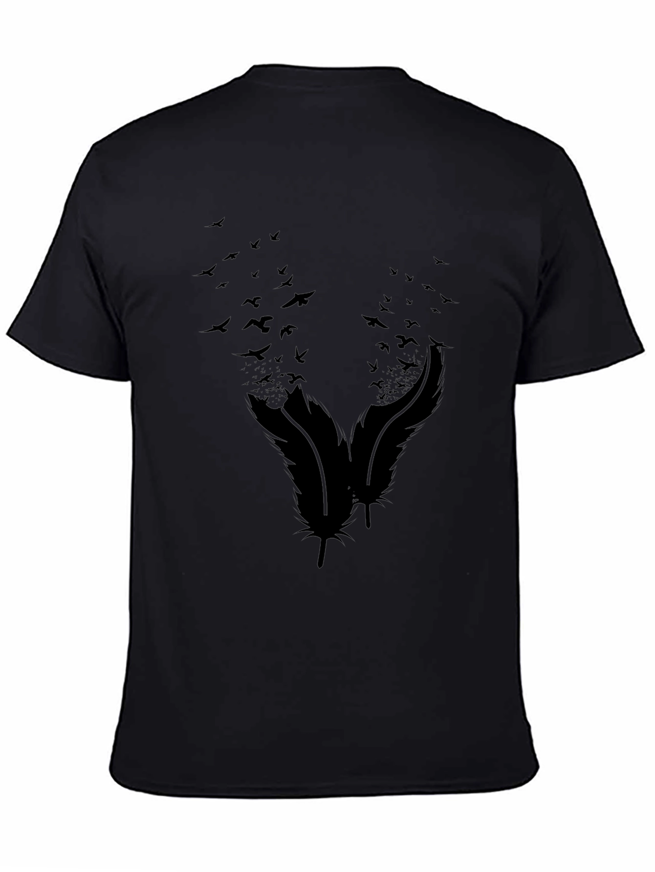 Mens Black Feather & Birds Graphic Tee