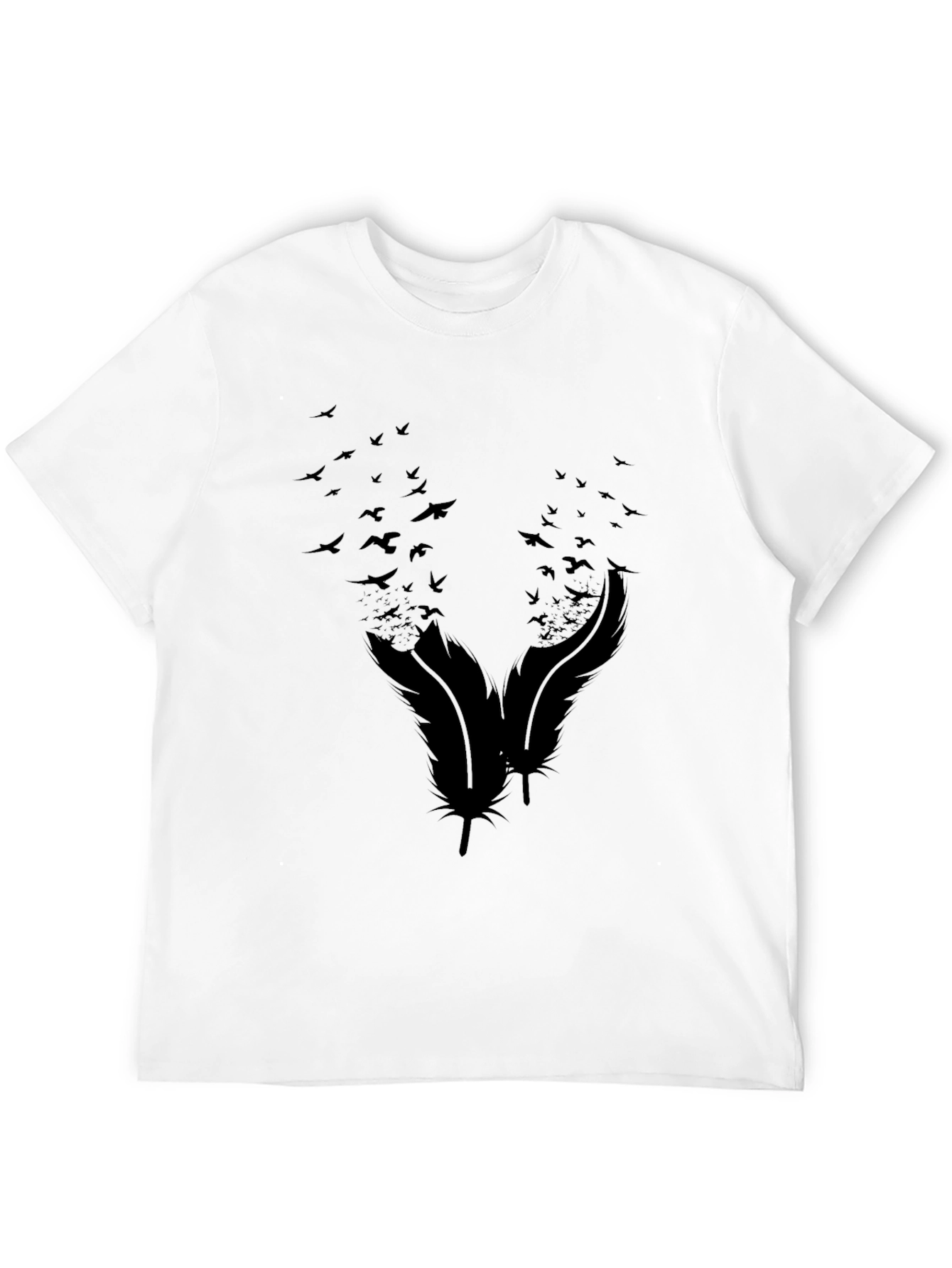 Mens Black Feather & Birds Graphic Tee