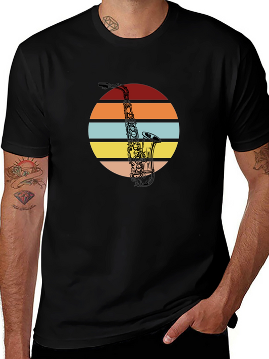 Saxophone Sunset Graphic Tee - Vintage Style