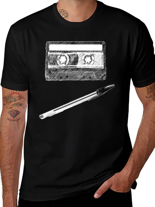 Retro Cassette Tape & Pen Graphic Tee