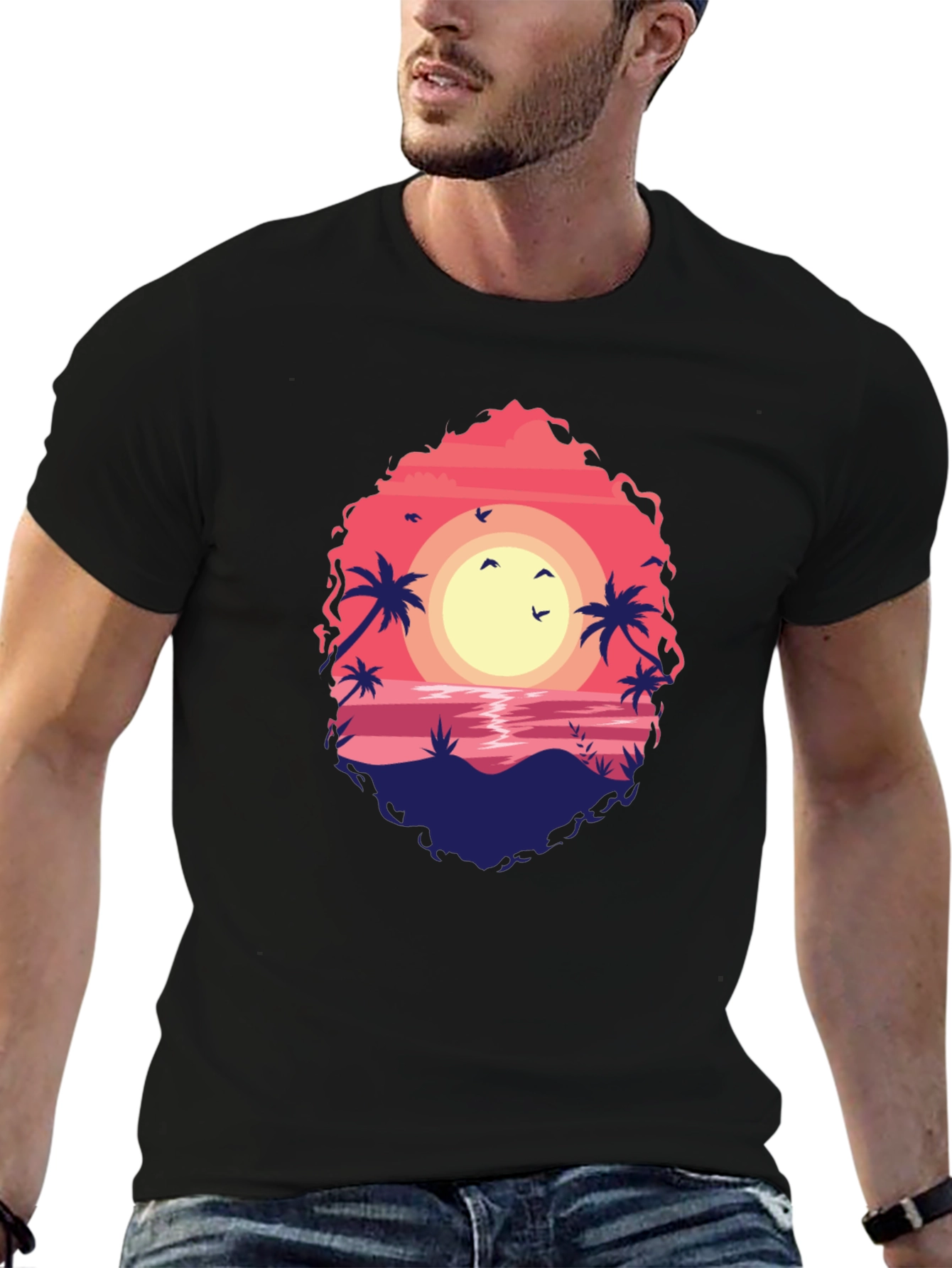 Sunset Beach Graphic Tee - Soft Black T-Shirt