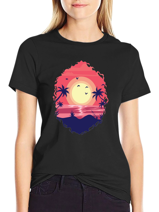 Sunset Beach Graphic Tee - Soft Black T-Shirt