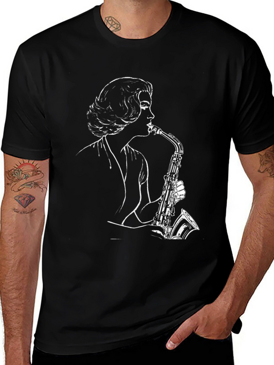 Black Saxophone Player Graphic Tee