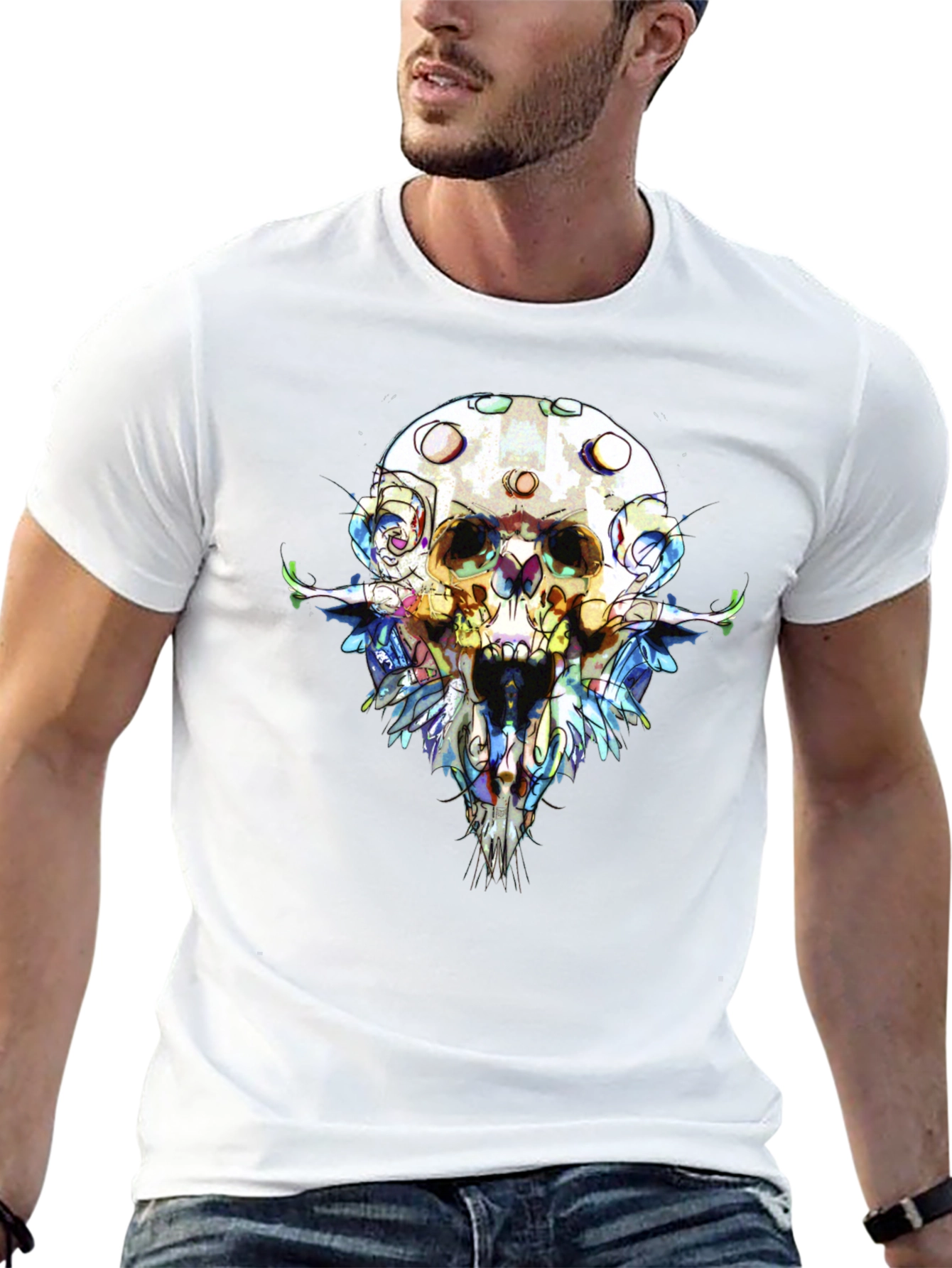Abstract Skull Graphic Tee - Mens Black T-Shirt