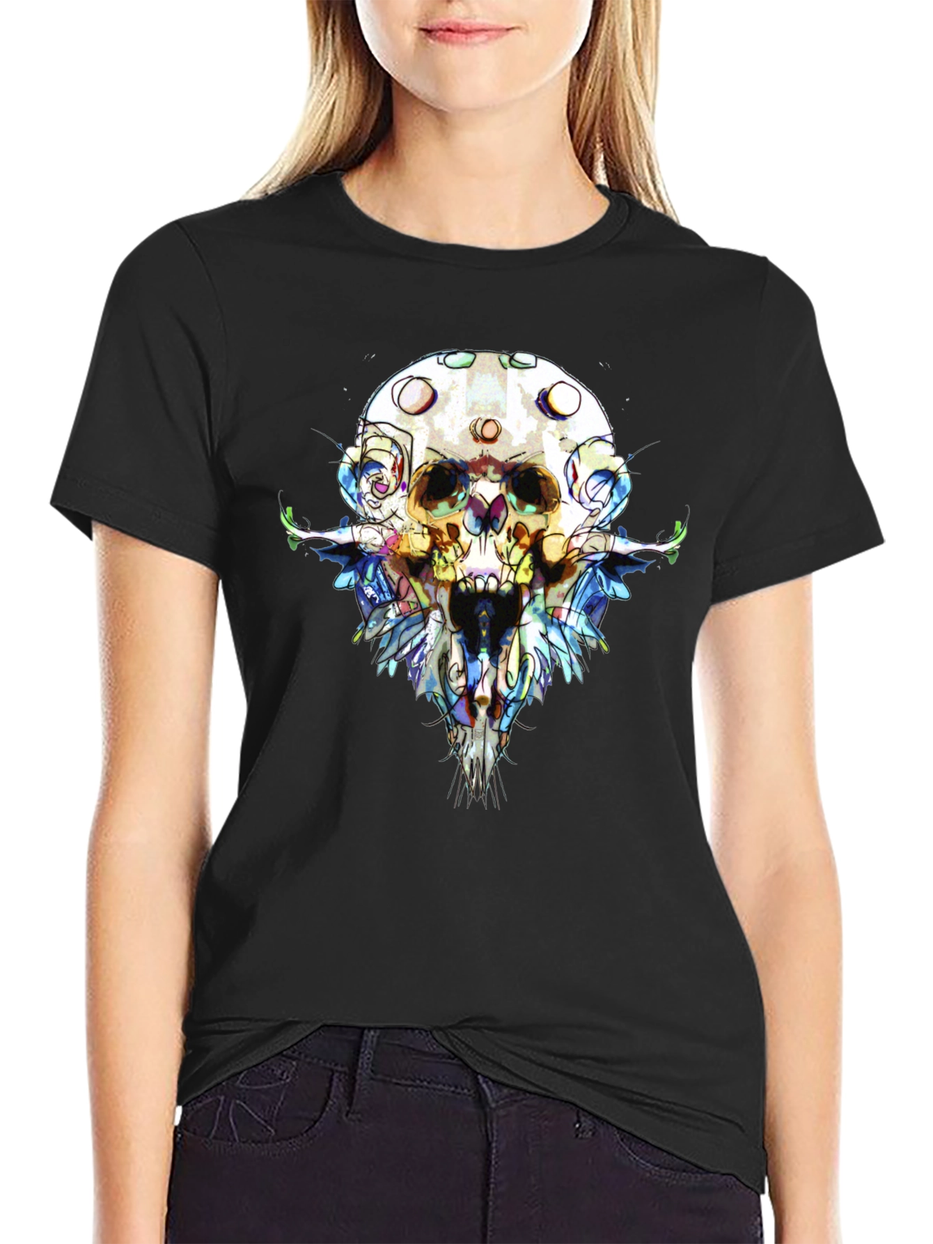 Abstract Skull Graphic Tee - Mens Black T-Shirt