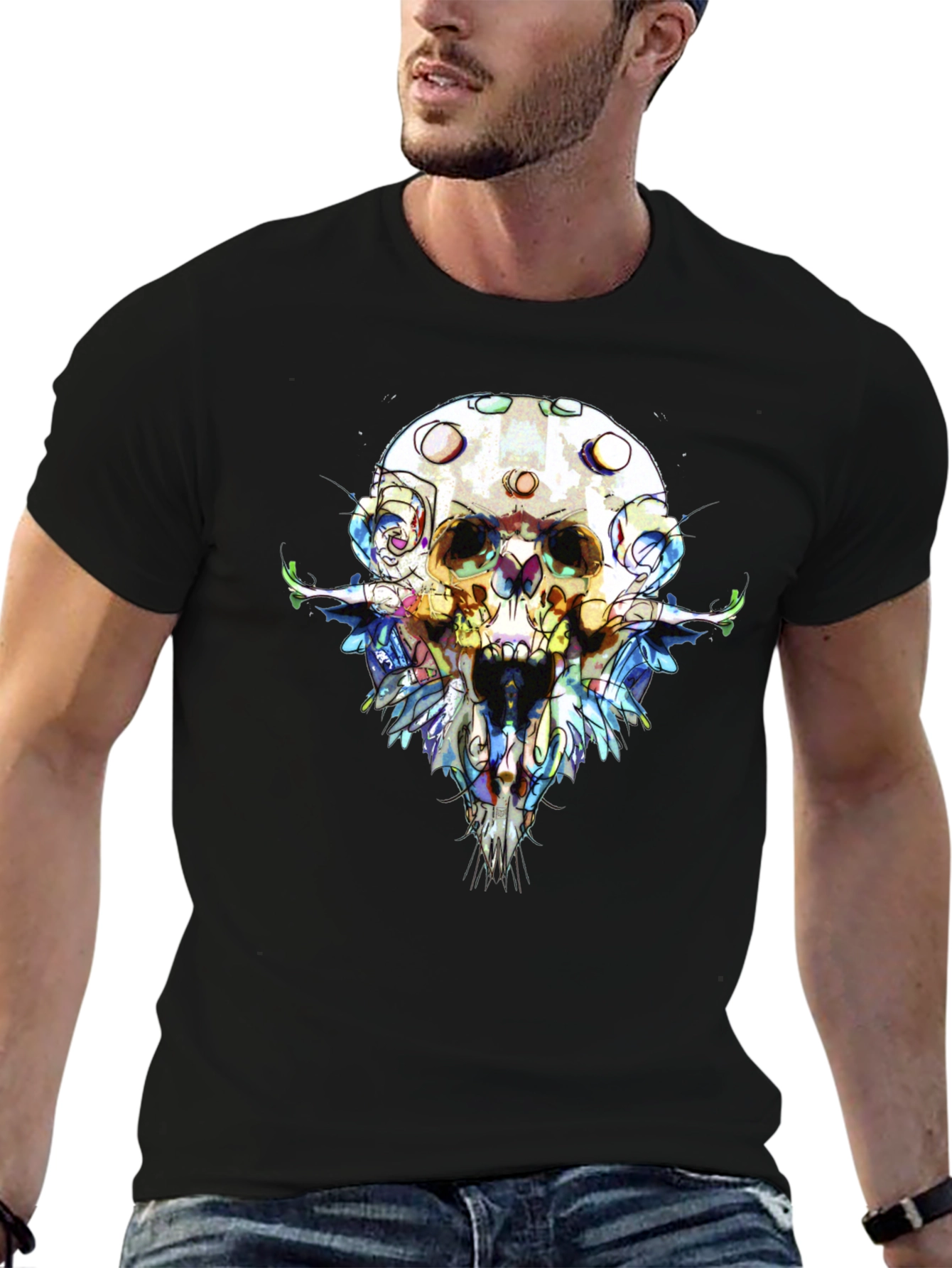 Abstract Skull Graphic Tee - Mens Black T-Shirt