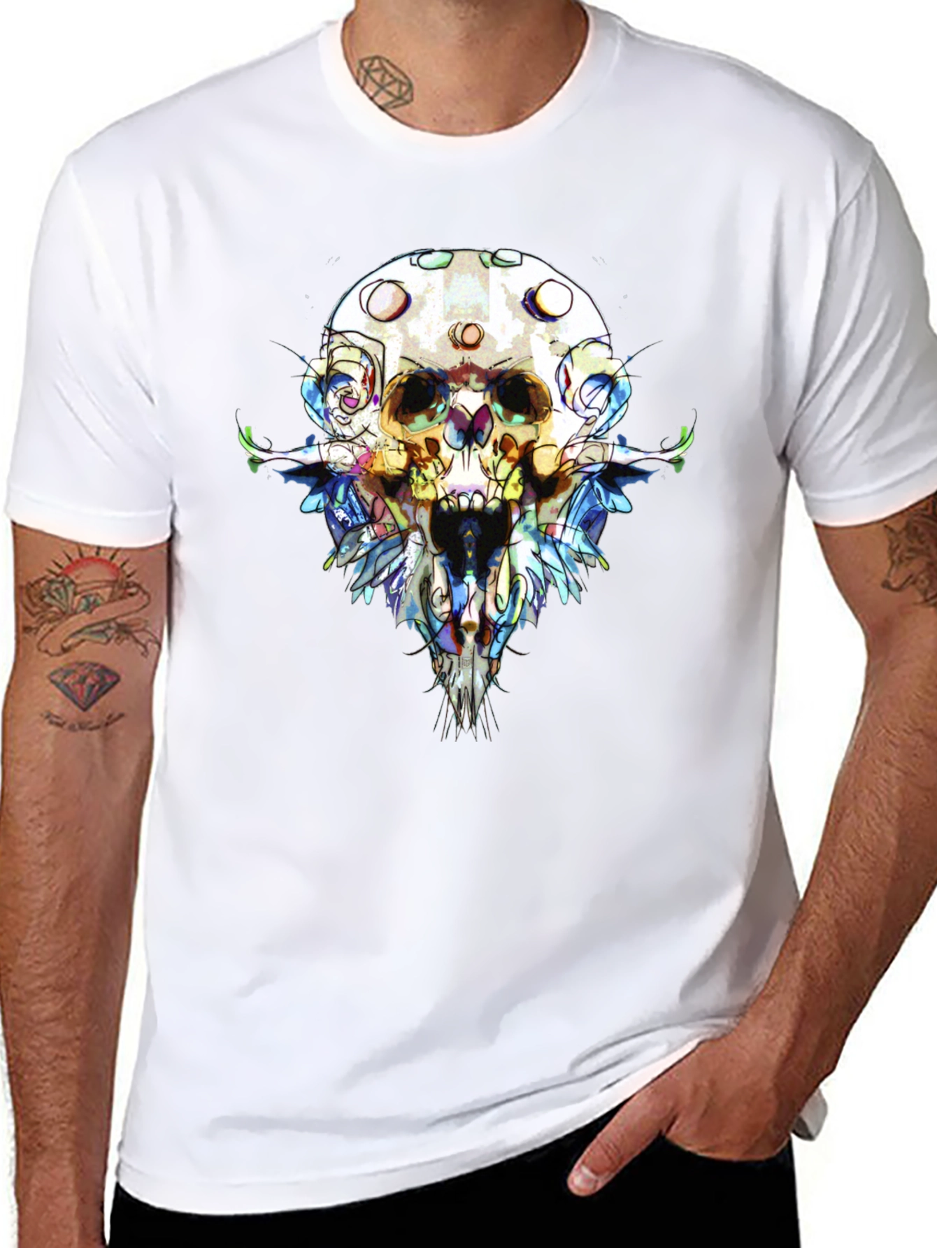 Abstract Skull Graphic Tee - Mens Black T-Shirt