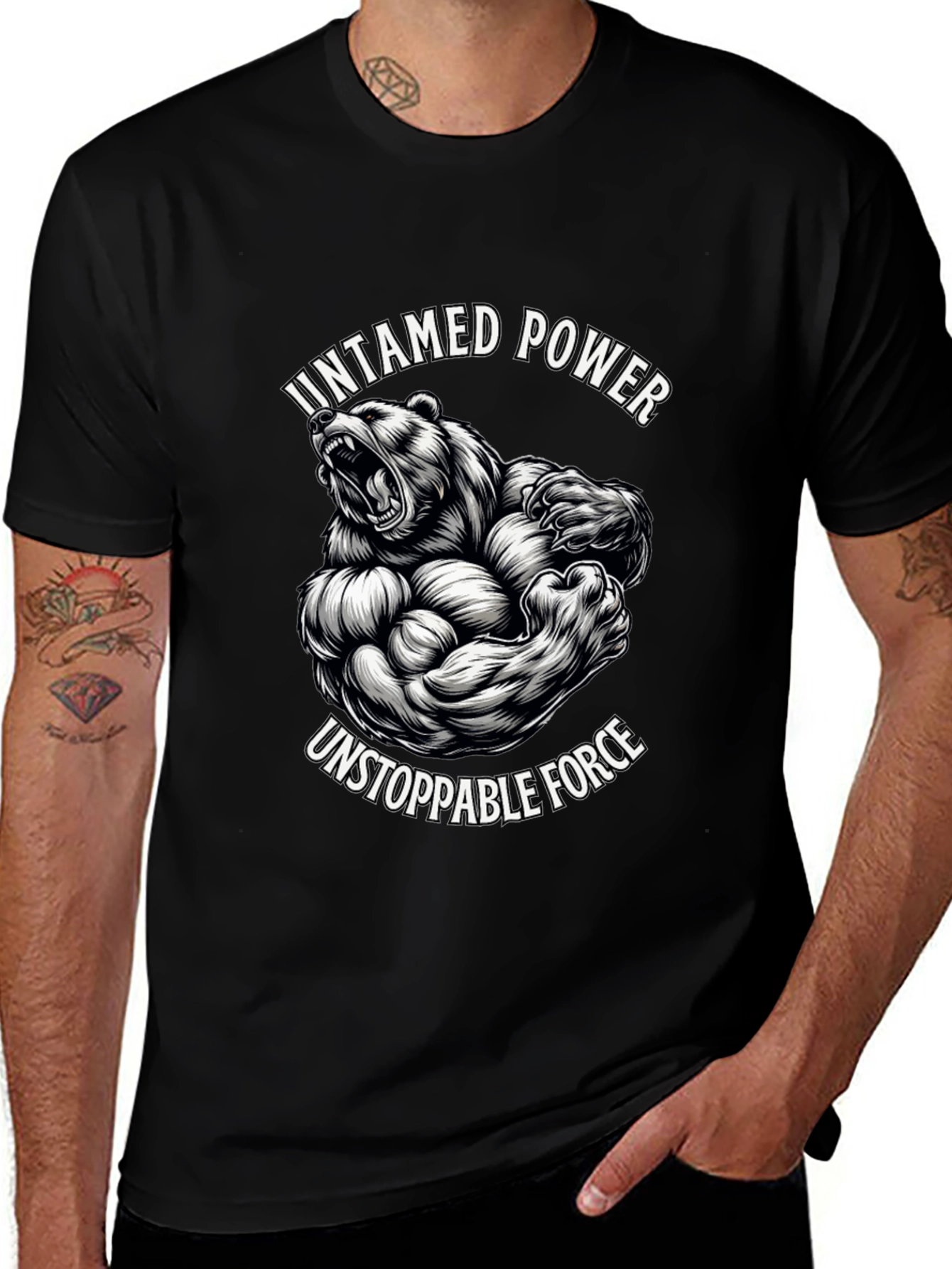 Untamed Power Bear Graphic Tee - Black