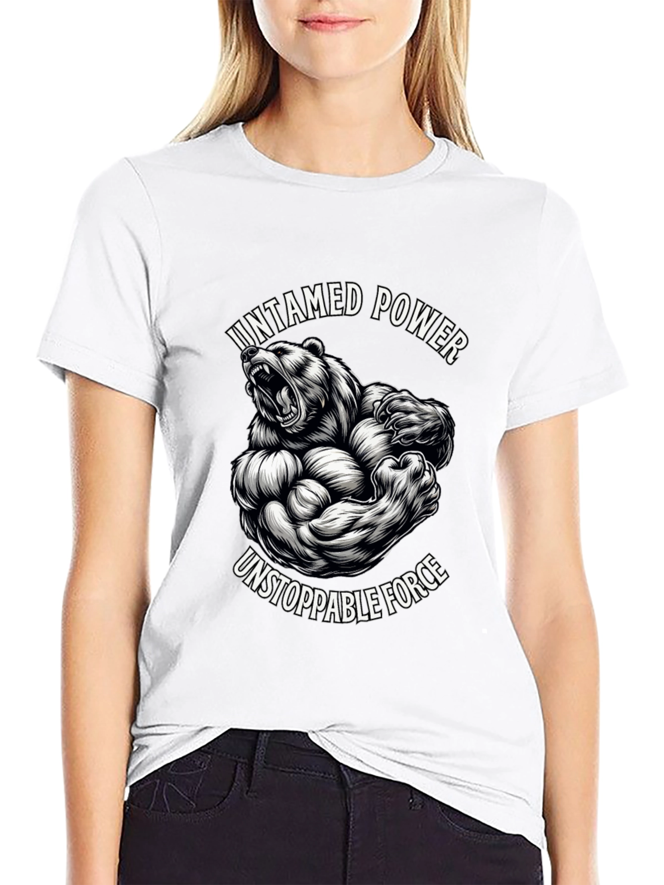 Untamed Power Bear Graphic Tee - Black