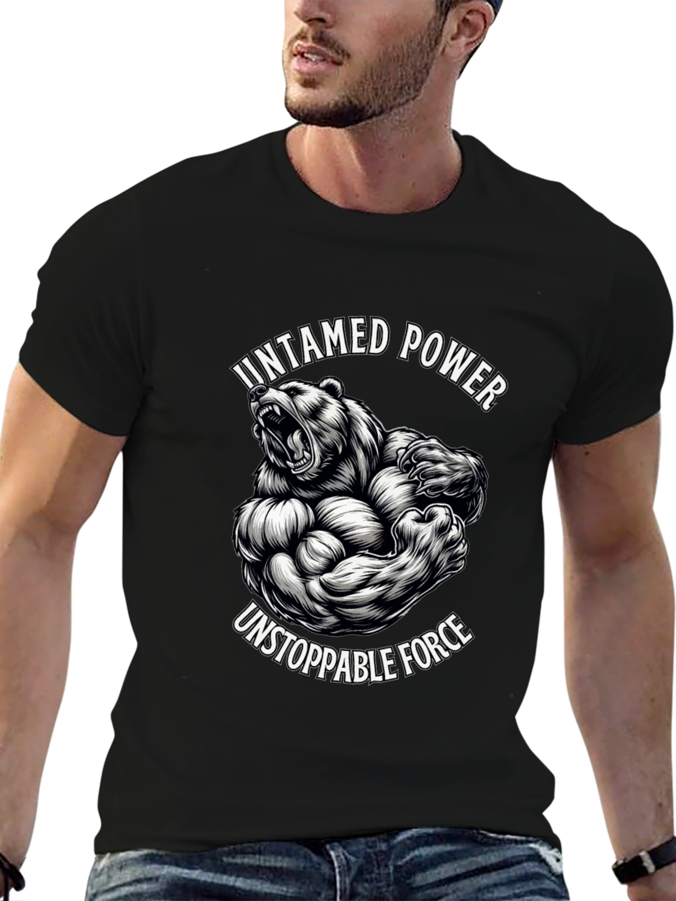 Untamed Power Bear Graphic Tee - Black