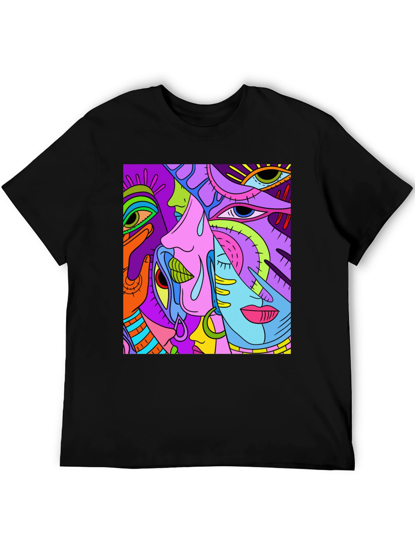 Abstract Faces Graphic Tee - Unisex Black T-Shirt