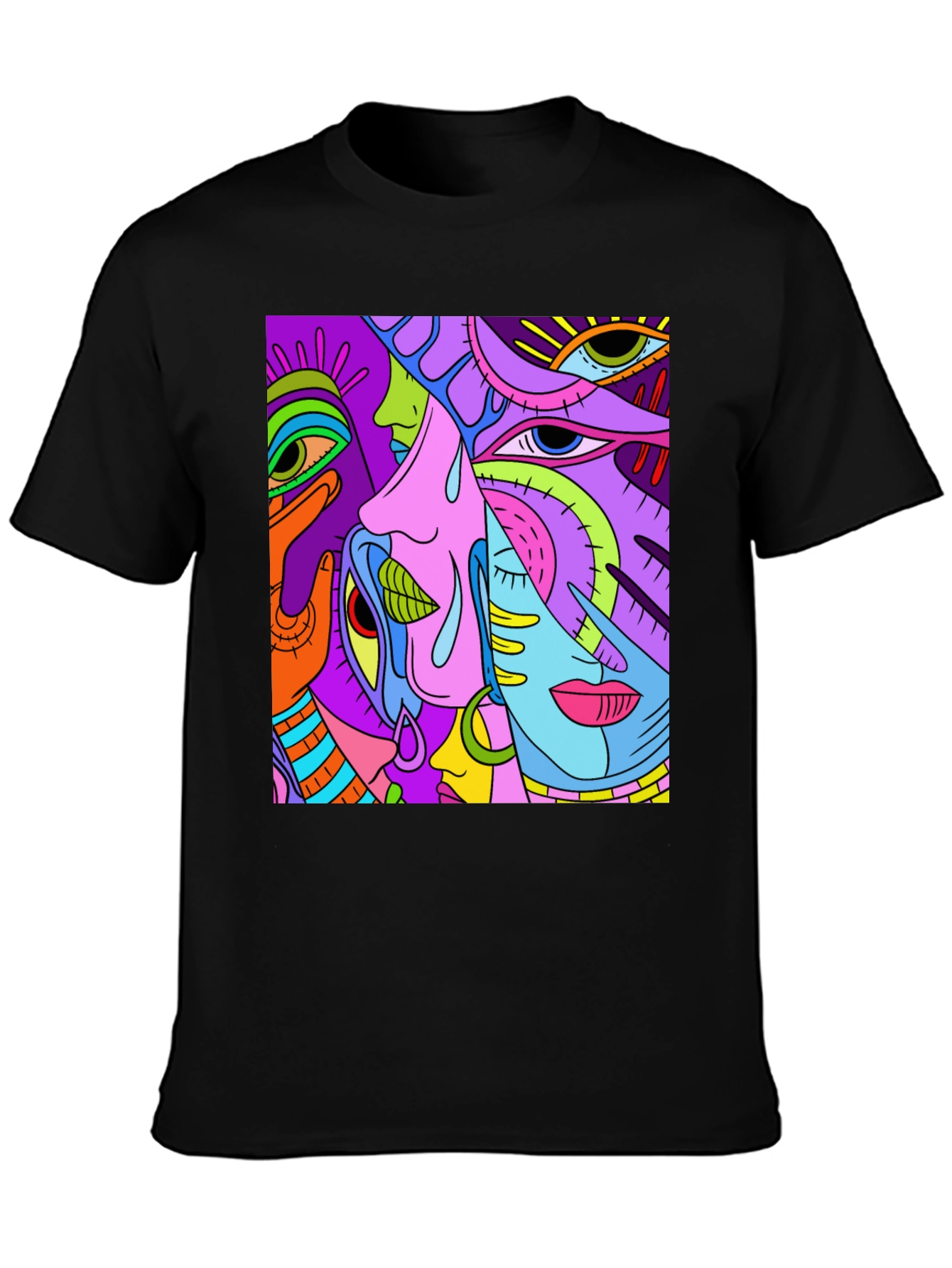 Abstract Faces Graphic Tee - Unisex Black T-Shirt