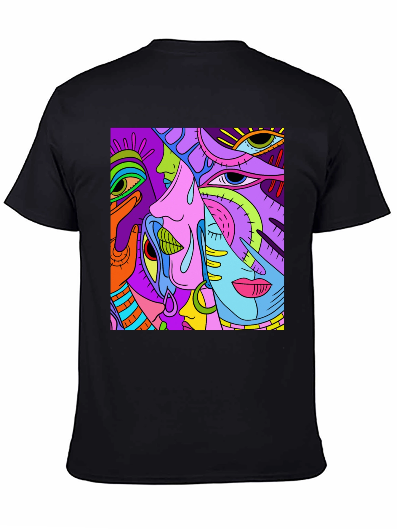 Abstract Faces Graphic Tee - Unisex Black T-Shirt