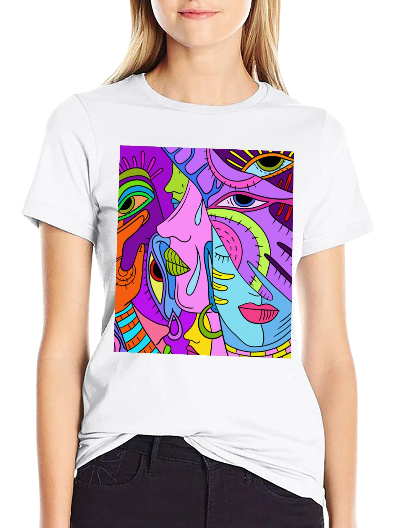 Abstract Faces Graphic Tee - Unisex Black T-Shirt