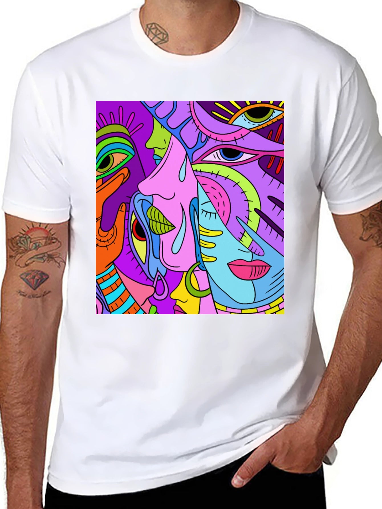 Abstract Faces Graphic Tee - Unisex Black T-Shirt