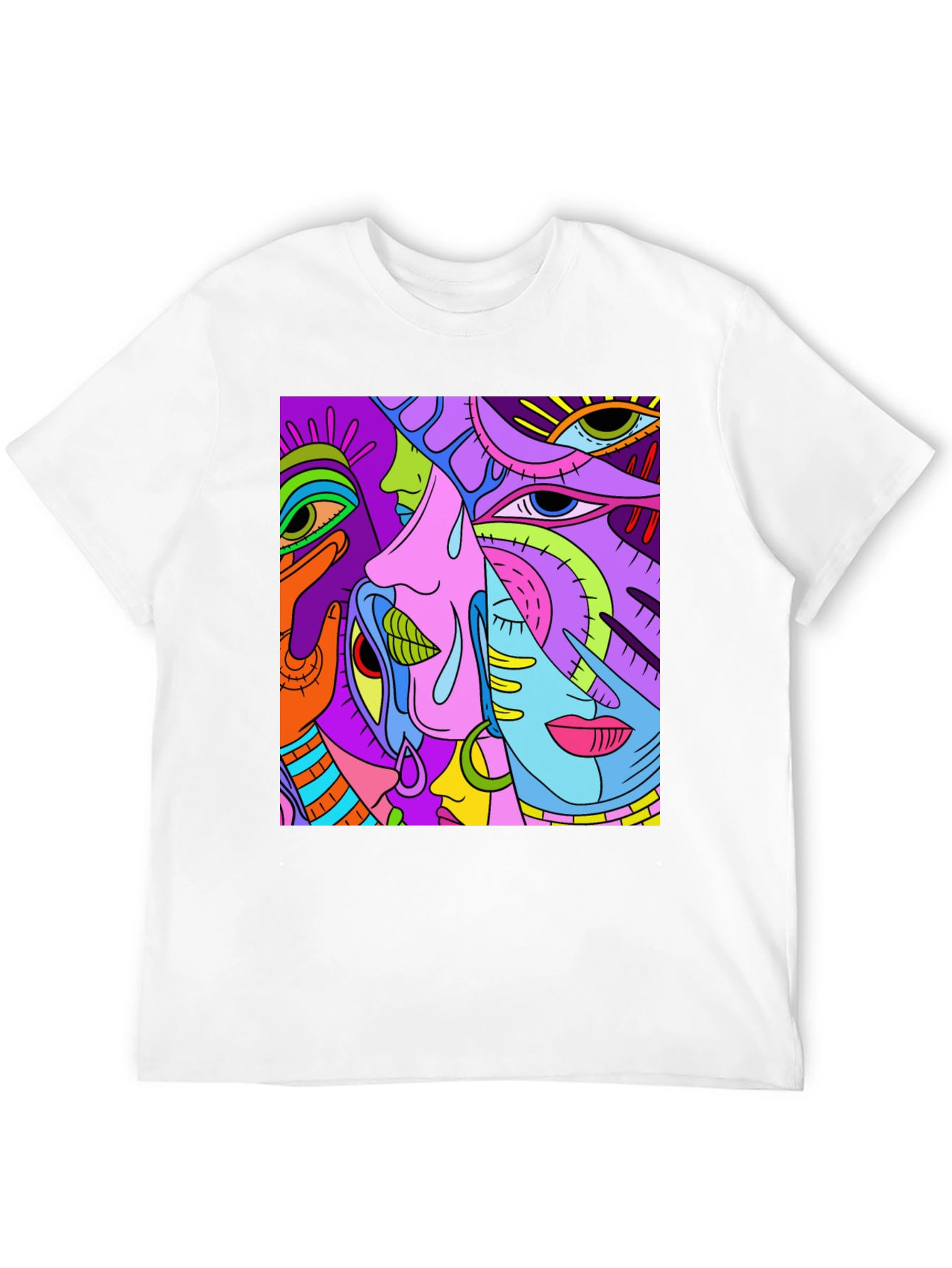 Abstract Faces Graphic Tee - Unisex Black T-Shirt