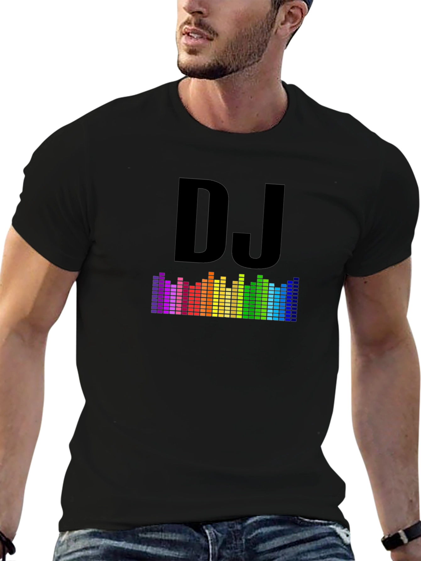 DJ Rainbow Equalizer Graphic Tee - Black Cotton Blend