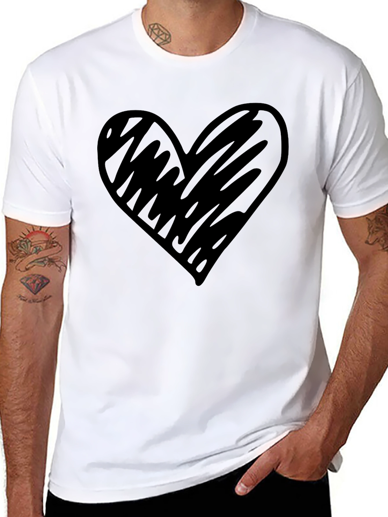 Mens Black T-Shirt with Heart Graphic