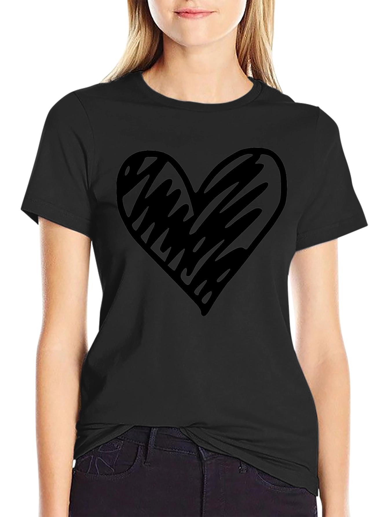 Mens Black T-Shirt with Heart Graphic