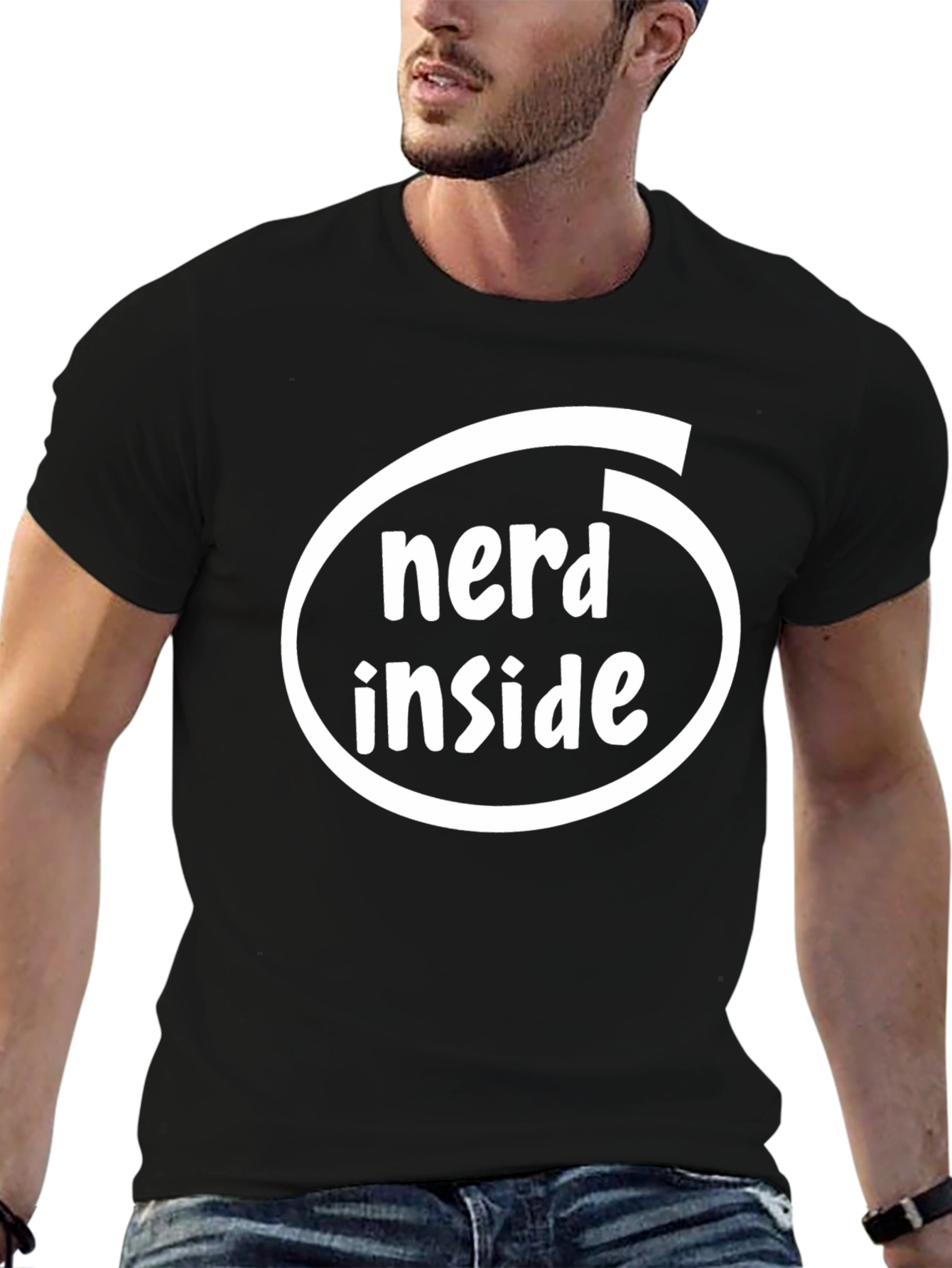 Nerd Inside Black Cotton T-Shirt Geek Humor