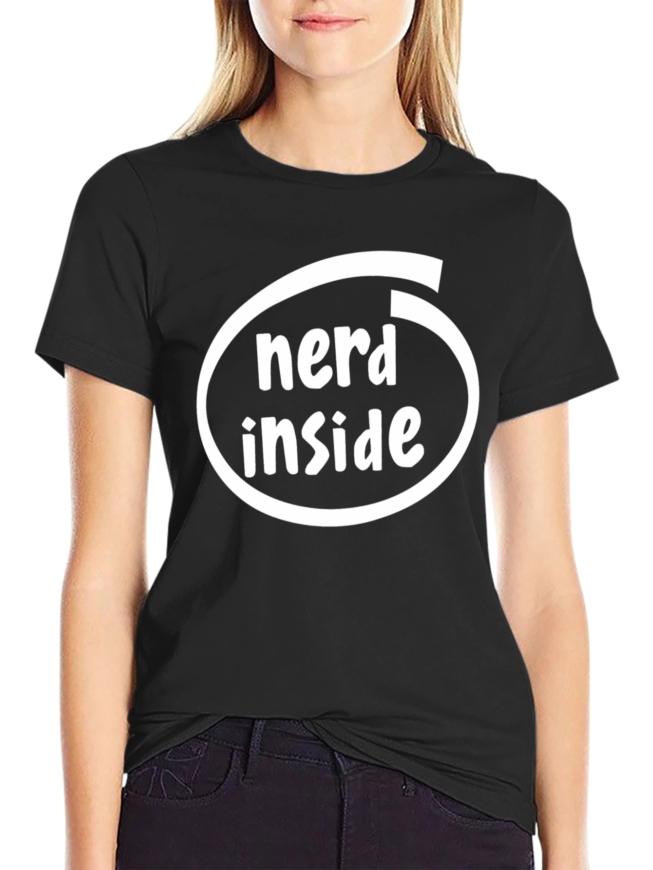 Nerd Inside Black Cotton T-Shirt Geek Humor