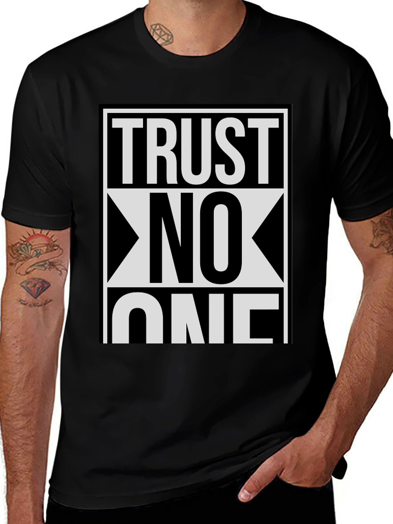Trust No One Graphic Tee - Black Cotton Blend