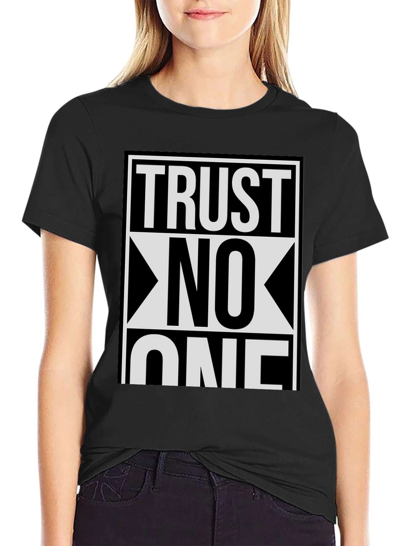 Trust No One Graphic Tee - Black Cotton Blend