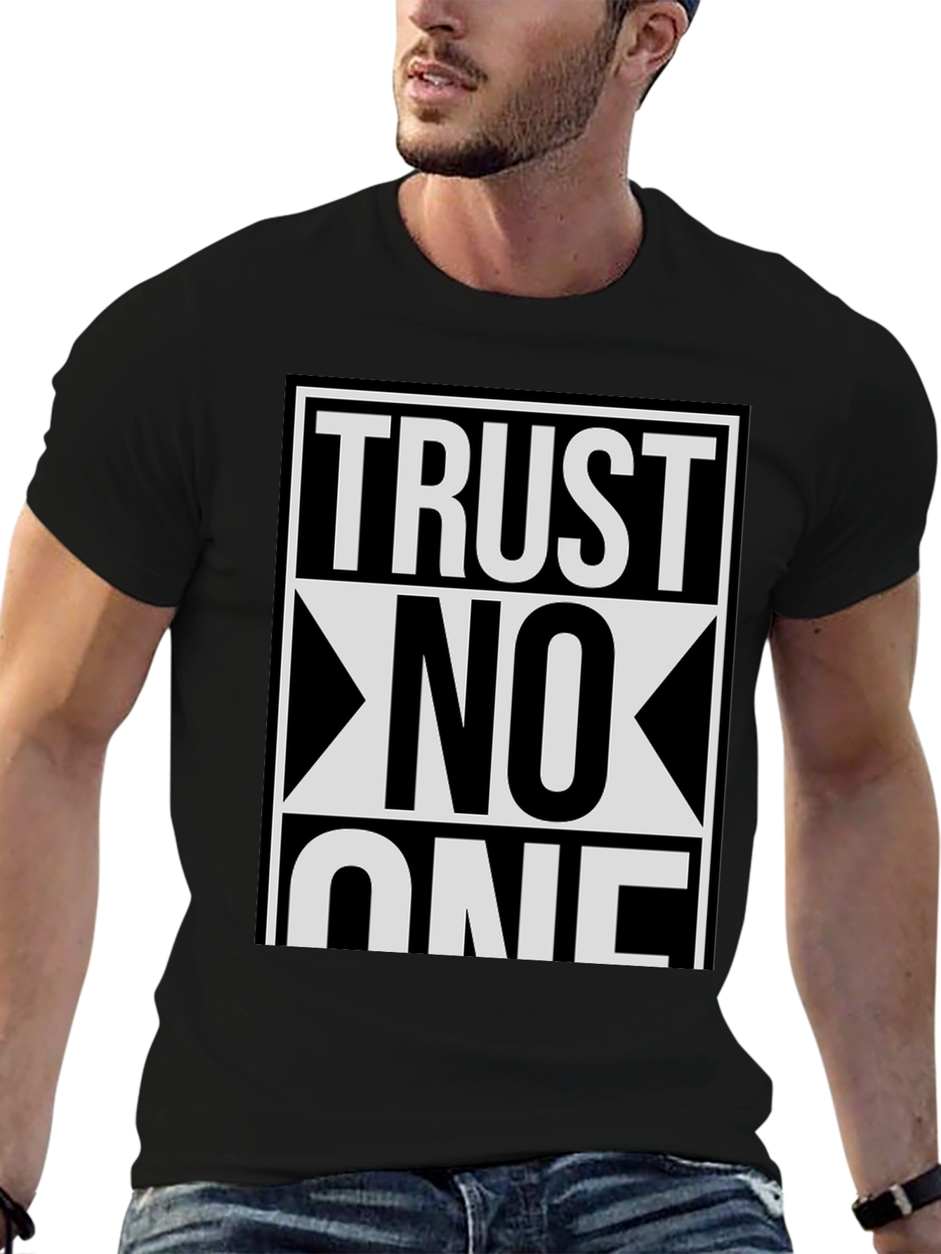 Trust No One Graphic Tee - Black Cotton Blend