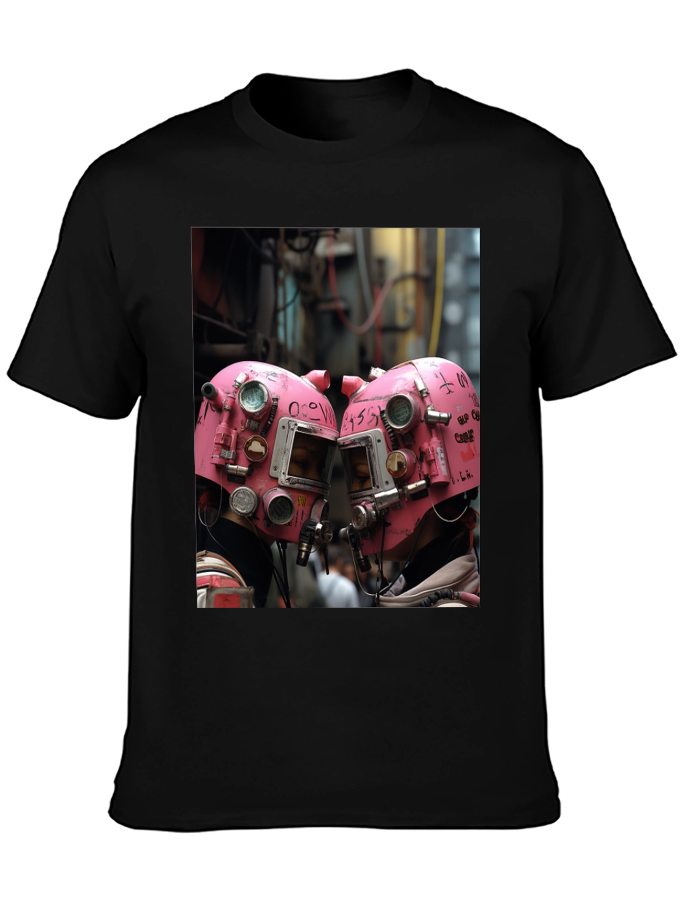 Abstract Pink Helmet Graphic Black Tee