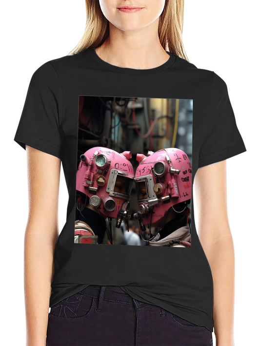 Abstract Pink Helmet Graphic Black Tee