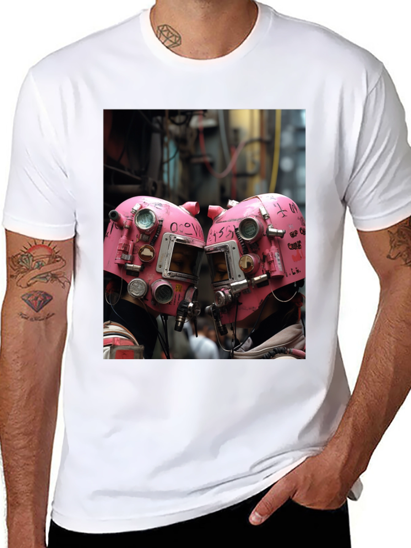 Abstract Pink Helmet Graphic Black Tee