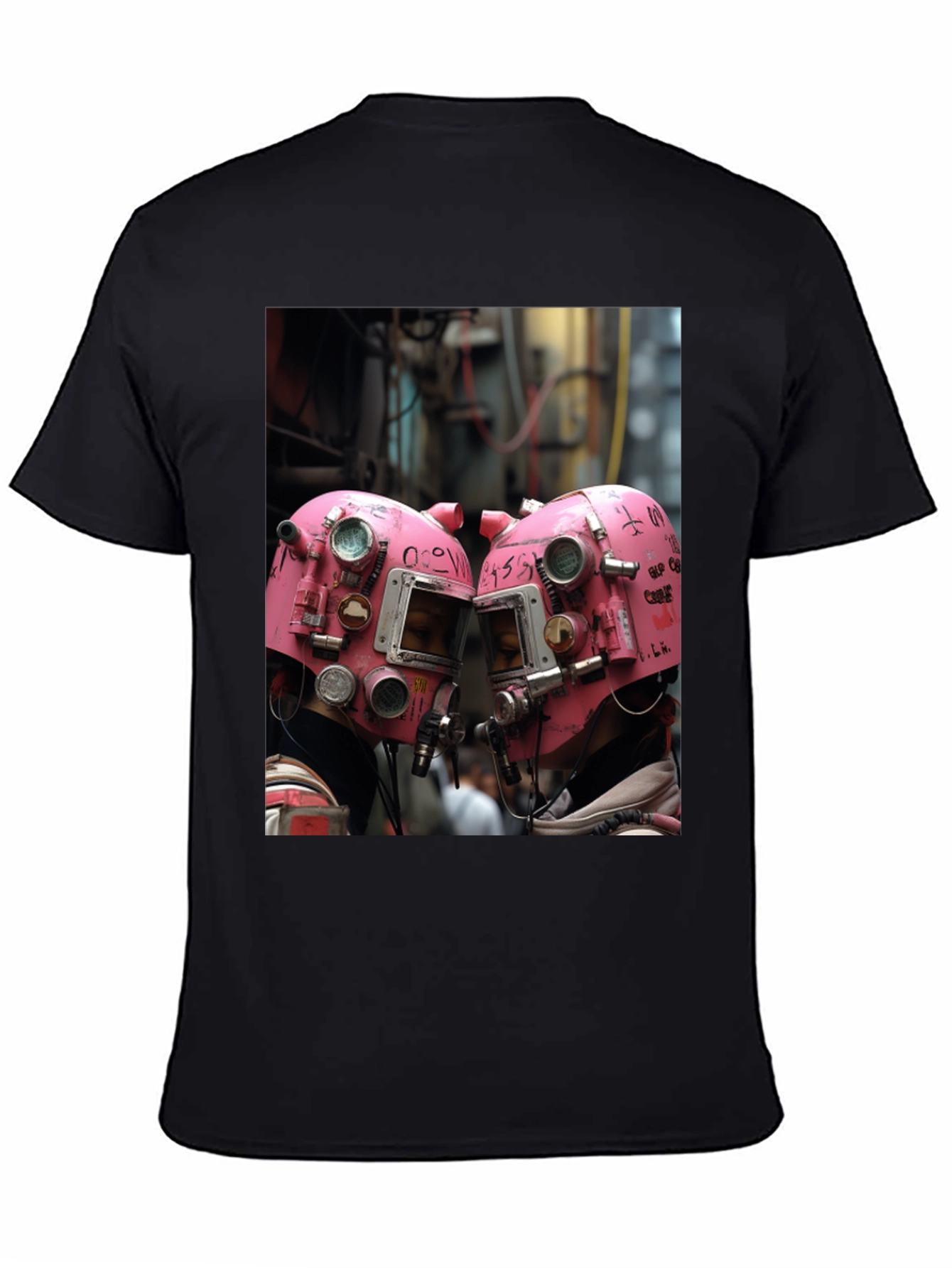 Abstract Pink Helmet Graphic Black Tee