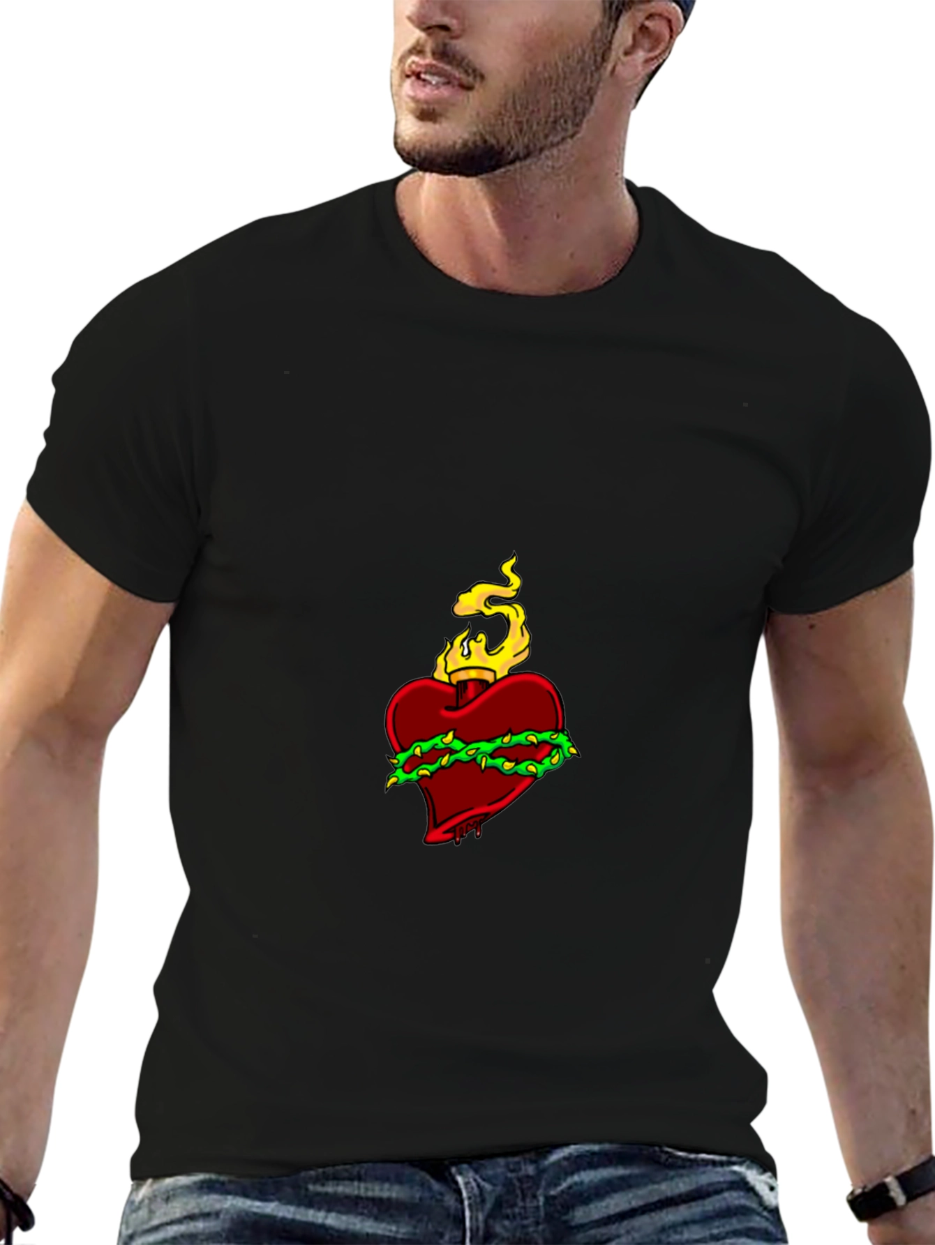Flaming Heart Graphic Black Tee
