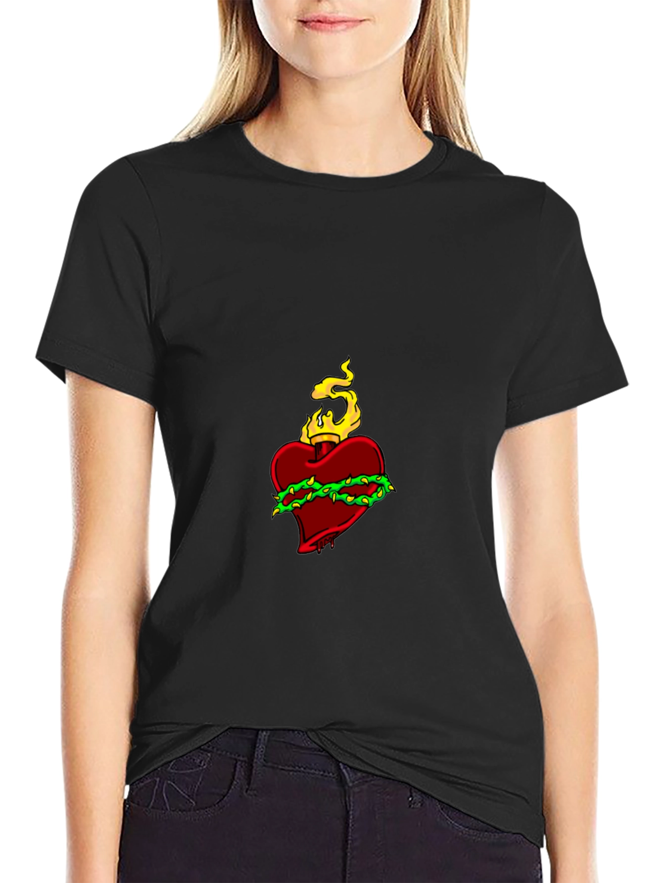 Flaming Heart Graphic Black Tee
