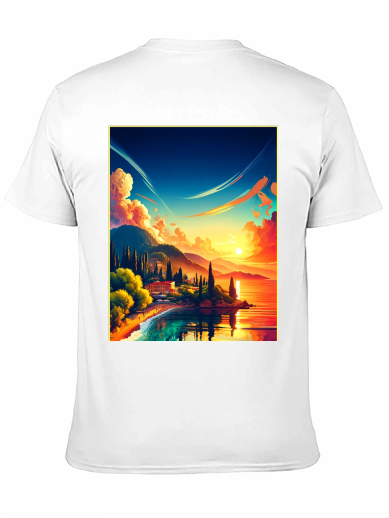 Sunset Lake Graphic Tee - Black Cotton Comfort