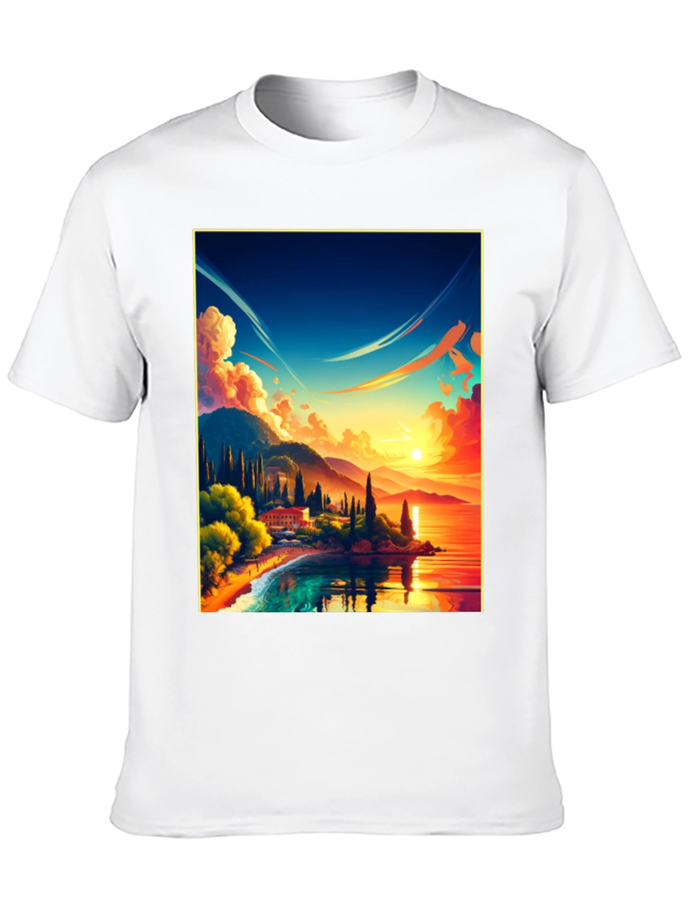 Sunset Lake Graphic Tee - Black Cotton Comfort
