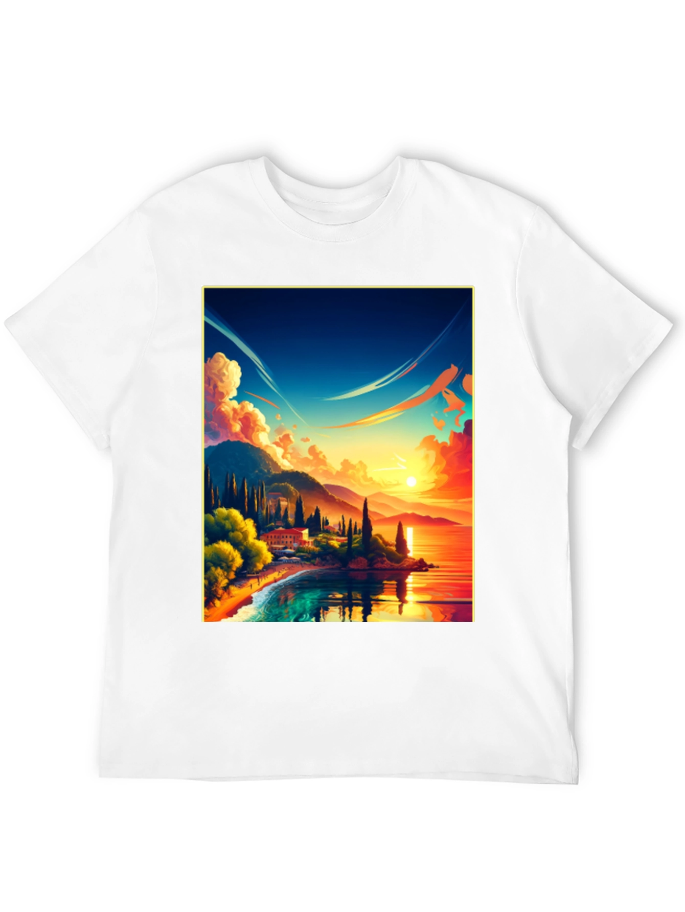 Sunset Lake Graphic Tee - Black Cotton Comfort