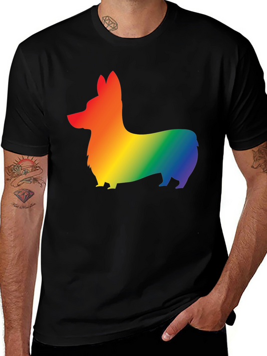 Rainbow Corgi Graphic Tee - Black Cotton Blend