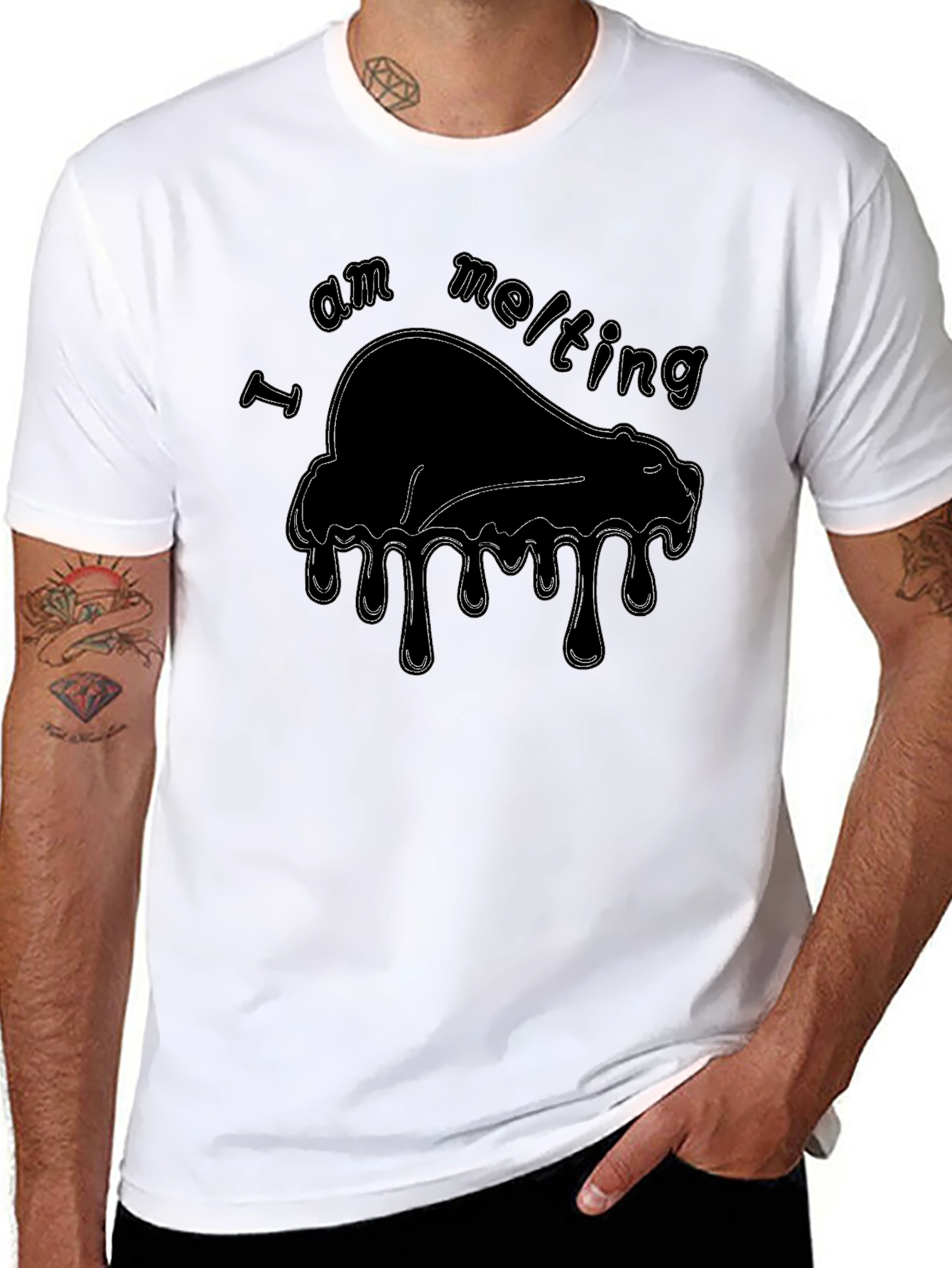Melting Bear Graphic T-Shirt - Black