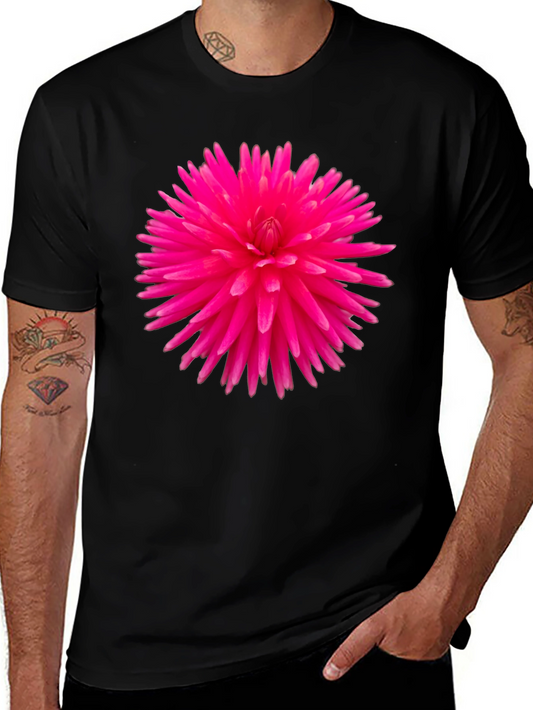 Black T-Shirt with Hot Pink Dahlia Flower Print