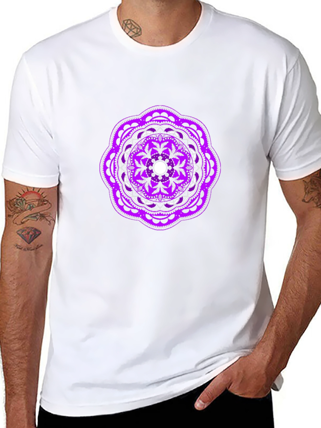 Black Tee with Purple Mandala Graphic