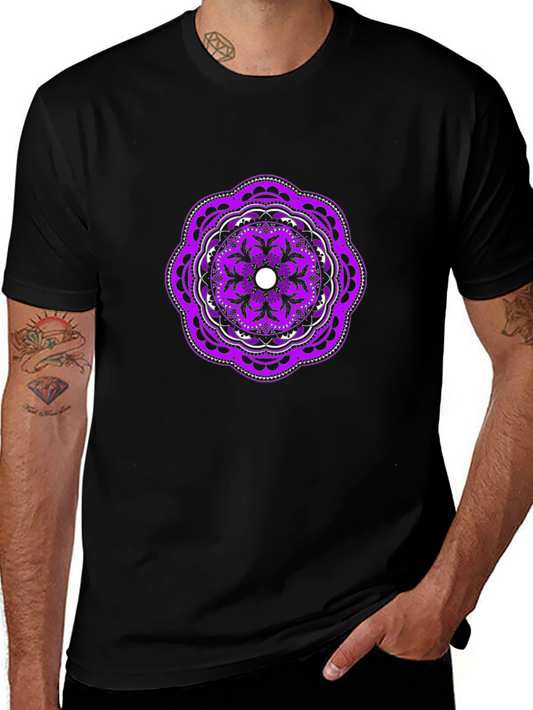Black Tee with Purple Mandala Graphic