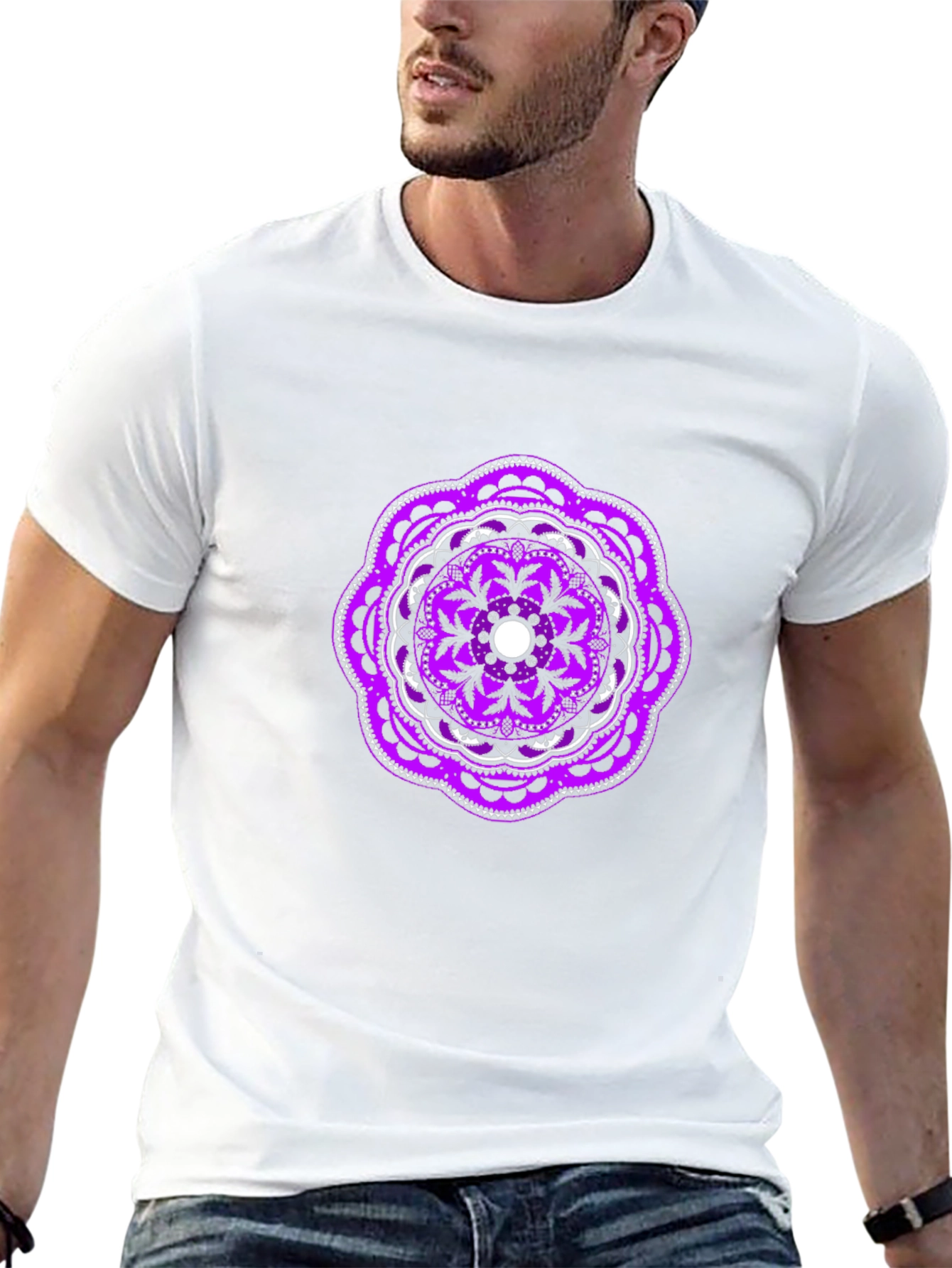 Black Tee with Purple Mandala Graphic