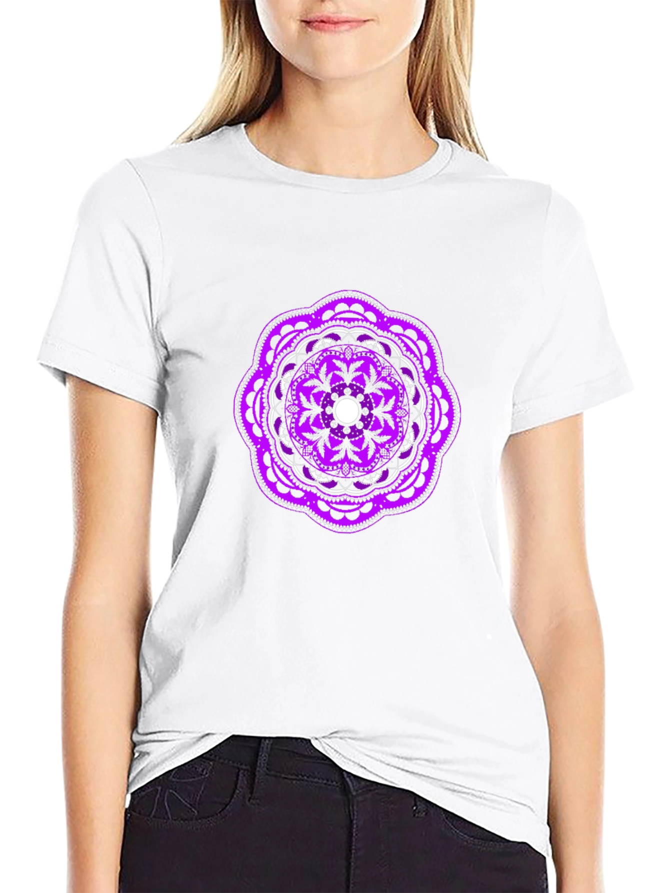 Black Tee with Purple Mandala Graphic