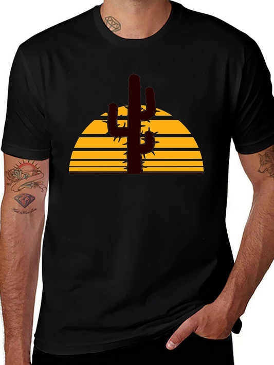 Desert Sunset Cactus Graphic Tee - Black