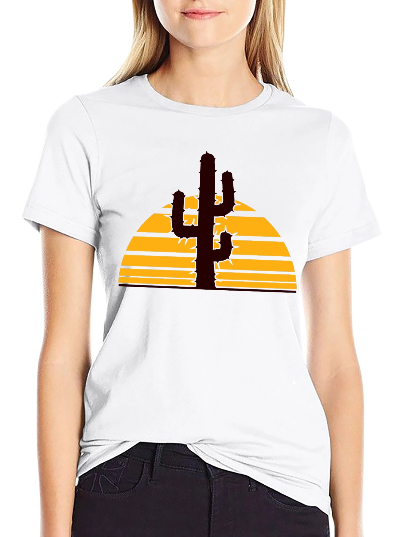 Desert Sunset Cactus Graphic Tee - Black