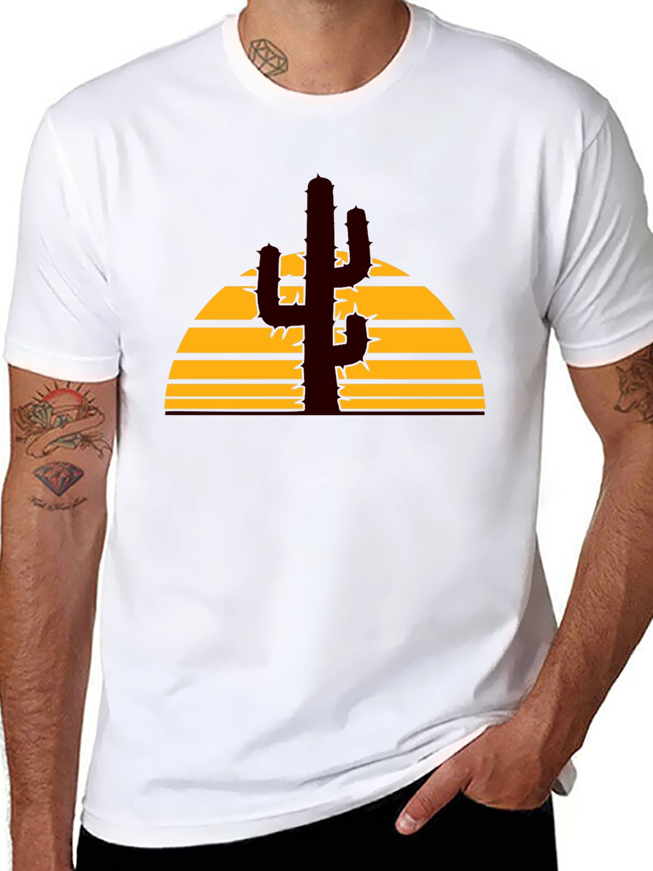 Desert Sunset Cactus Graphic Tee - Black